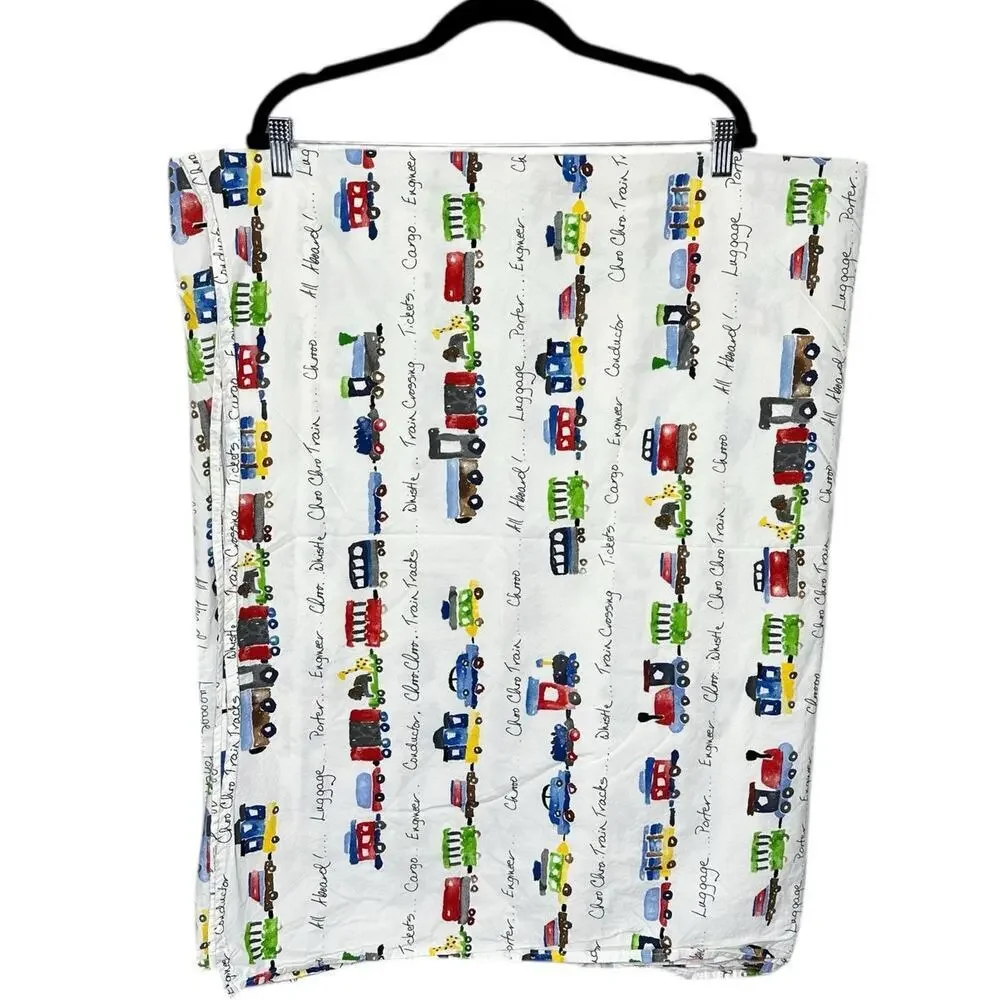 Pottery Barn Kids Ryder Trains Flat Sheet Organic Cotton Twin